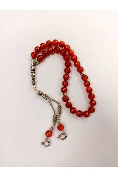 Yüksel Boncuk 8mm Red Agate Natural Stone Alpaca Prayer Beads - With Spare String and Knot Hiding Gift