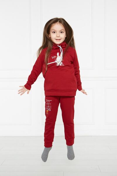 GÖKÇECİK TEKSTİL Children's Unisex Burgundy Indian Tracksuit Set Kidsabu