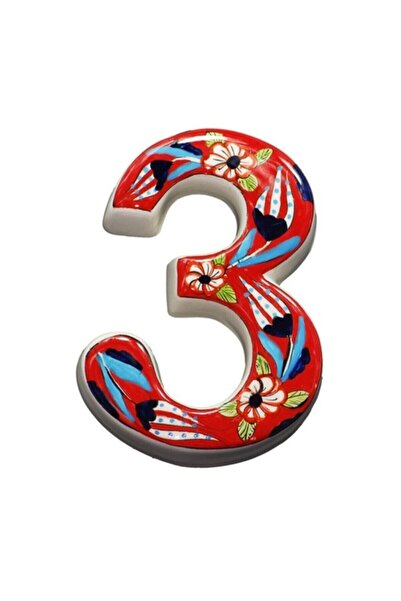 Yılmazel Număr de ușă din ceramică realizată manual cu 3 opțiuni de culoare, numere de uși 3 roșu