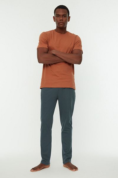 Trendyol Collection Orangefarbenes, farbblockierendes Pyjama-Set aus 100 % Baumwolle THMSS21PT0319