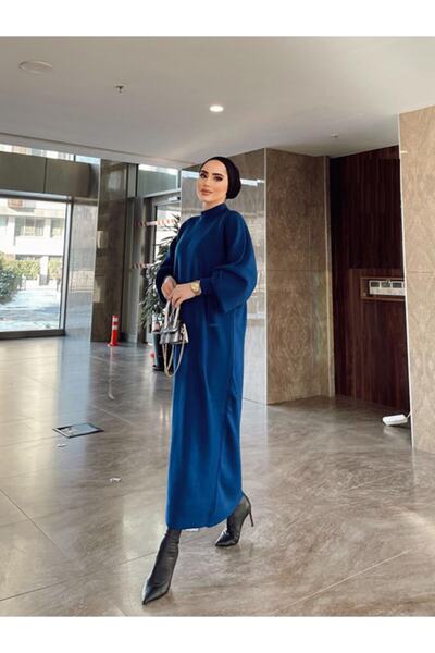 Rimel Moda Balon Kol Elbise Mavi
