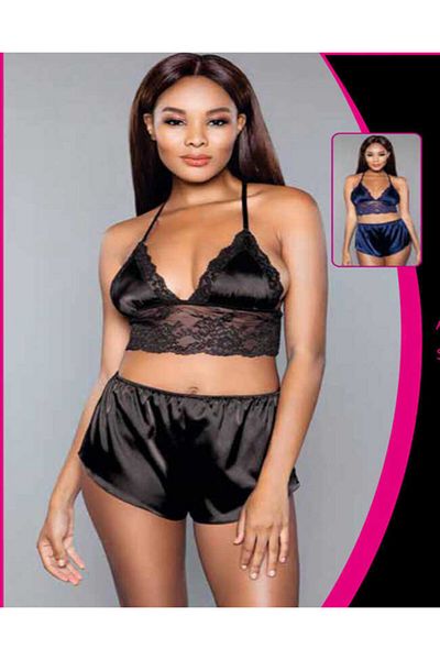 For Dreams 8308 Model Set bralet și pantaloni scurți din satin cu dantelă