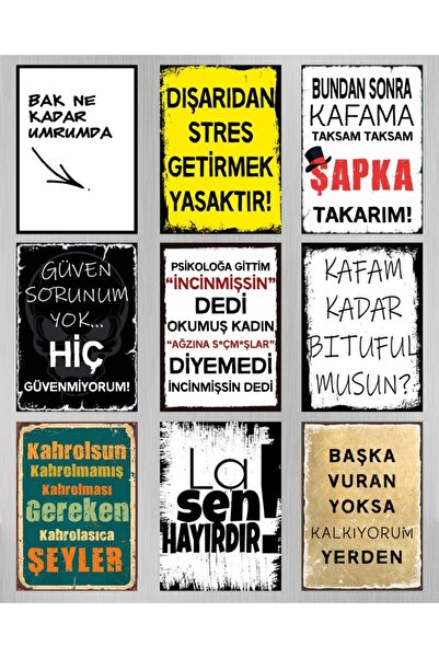 Teknograf 9 Parça Karışık Yazılı Ahşap Tablo Seti