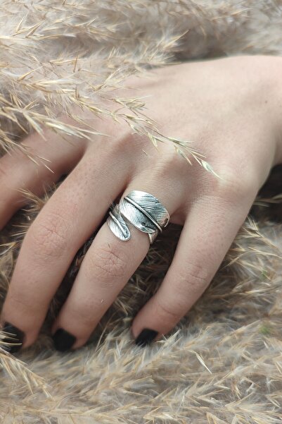 s4s Geniş Yaprak Yüzük Sarmaşık Eskitme Antik Gümüş Kaplama Yüzük