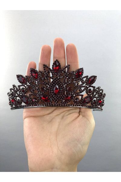 Hobigram Sophia Burgundy Crystal Stone Henna și Coroana de Mireasă – Bandă de păr, Design Elegant, Accesoriu pentru Femei