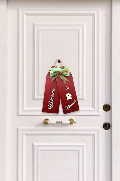 Deco Elit Κόκκινο Διακοσμητικό Ξύλινο Στολίδι Πόρτας - Welcome To Home με Κορδέλα