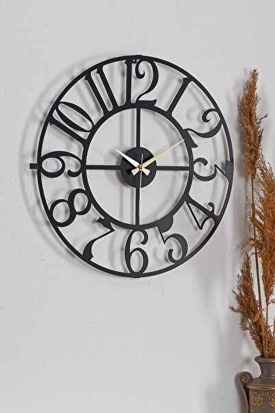 Muyika Design Duvar Saati 50cm Sessiz Mekanizma Siyah Metal Kasa Modern Tasar...