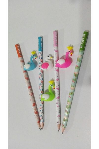 Fatih Set of 4 Flamingo Pencils and 4 Pen Heads