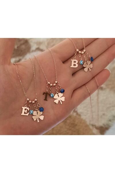 Hülya Gümüş Erdek Mineli Nazar Boncuklu Altın Işçiliği M Ve B Iki Harfli 925 Ayar Gümüş Kolye