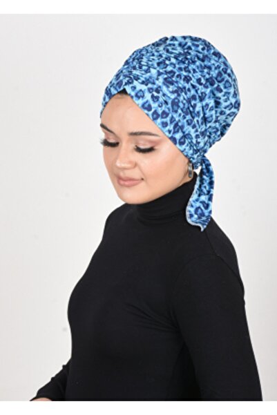 OykumBone غطاء رأس جاهز برباط منقوش بنقشة الفهد الأزرق