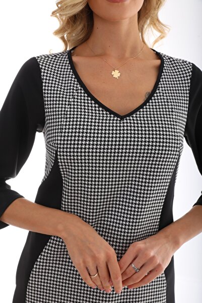 etselements Μίνι φόρεμα γραφείου με λαιμόκοψη V με μανίκια τριών τετάρτων