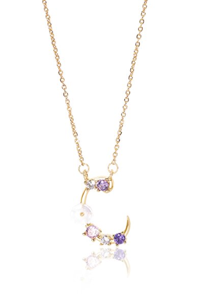 Sortie Aksesuar Italyan Tasarım Flowers Zirkon Manolya Figürlü Harf Kolye C