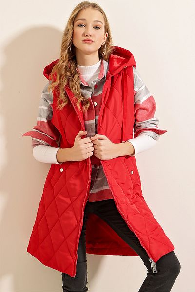 Bigdart 5140 Lange Pufferweste mit Kapuze – Rot