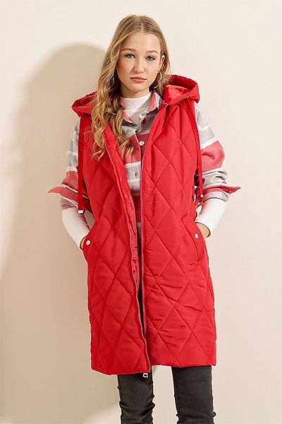 Bigdart 5140 Lange Pufferweste mit Kapuze – Rot