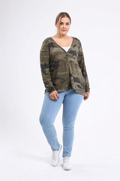 Seamoda Camouflage Pattern Oil Washed Buttoned Cardigan-khaki
