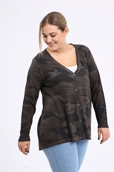 Seamoda 4 Seasons Comfortable Plus Size Camouflage Oil Washed Cardigan - Anthracite
