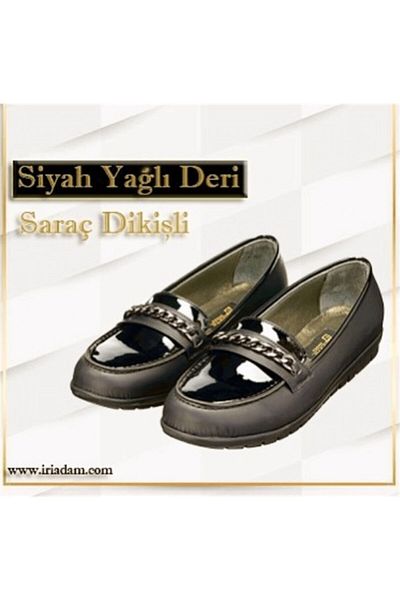 İriadam Black Oiled Leather Saddle Stitched Comfortable Toothed Base Leofar Large with Chain Accessories