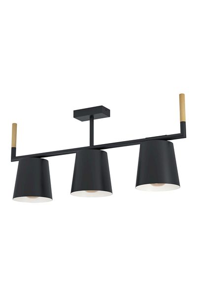 Eglo 43611 " Lacey " Black and Brown Steel and Wood Ceiling Lamp - Ip20 E27 Max: 3X40W