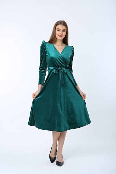 MACFLY Φόρεμα με βελούδινο γιακά με διπλό στήθος Midi μήκους