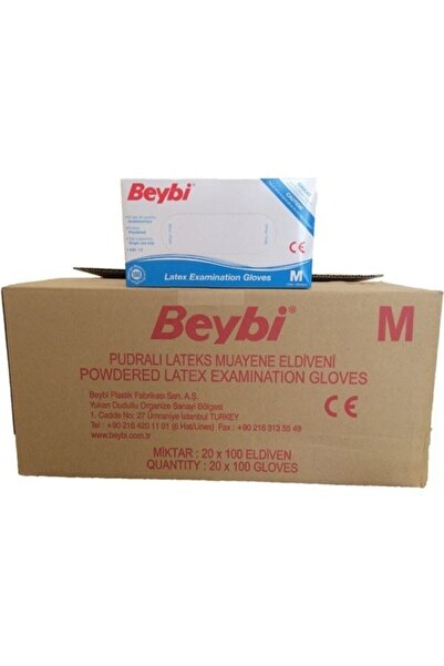 Beybi (10 عبوات) قفازات فحص لاتكس بودرة لاتكس 100 قطعة متوسطة