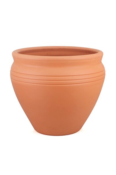 Genel Markalar 40 cm Çizgili Doğal Terleyen El Yapımı Çömlek Toprak Saksı No.20