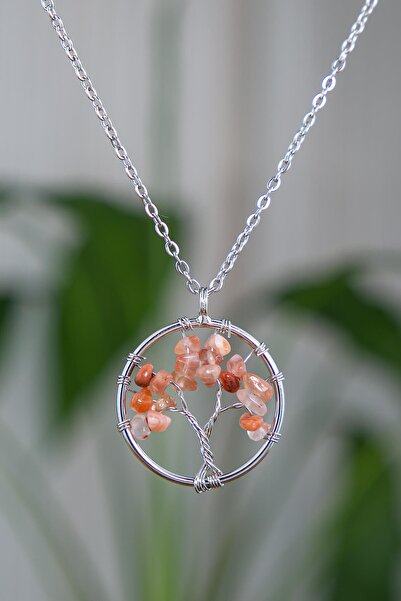 ByKolyeucum Doğal Kahve Akik Taşlı Hayat Ağacı Kolye