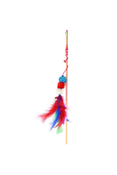 Patiderm Furry Cat Fishing Rod Wooden Handle Pompom Cat Toy 50cm