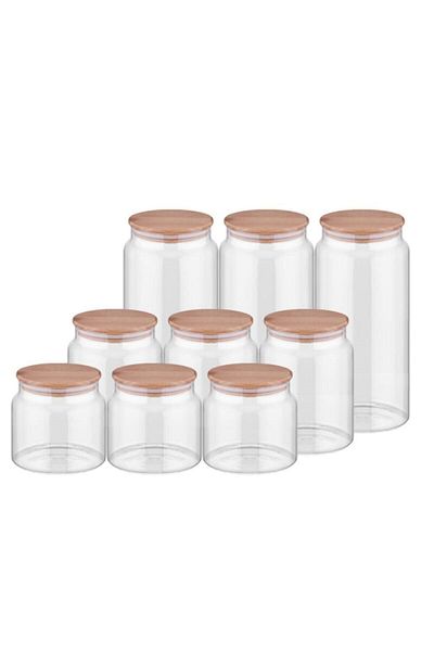 Kapris 9-Piece Glass Jar Storage Container Spice Rack with Bamboo Lid