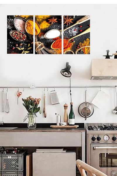 HYL Modern Kitchen Spices 3 Piece Wall Painting High Resolution UV Printing Technique 30x20