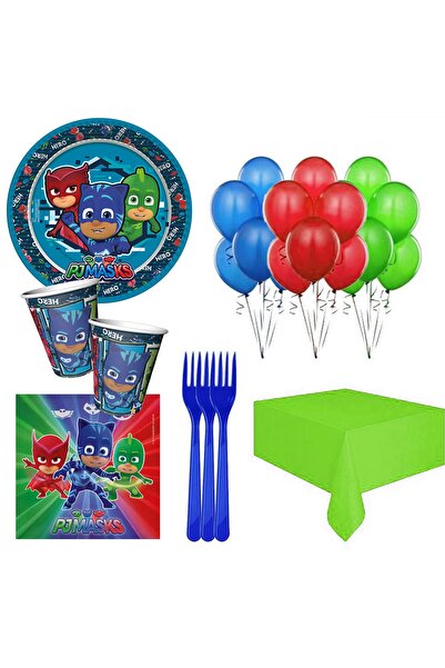 Parti dolabı 16 Kişilik Pija Maskeliler, Pj Doğum Günü Konsepti Parti Seti