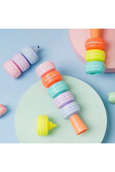 cingöz Set of 6 Highlighter Macaron Shaped Pens - Cute