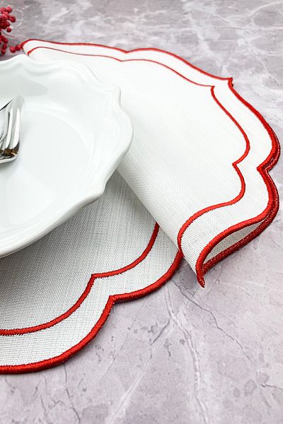 WEARE2 Red Colored Double Wrap Embroidered 2-Piece Placemat