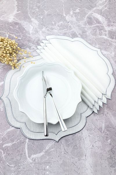 WEARE2 Gray Colored Double Wrap Embroidered 6-Piece Placemats