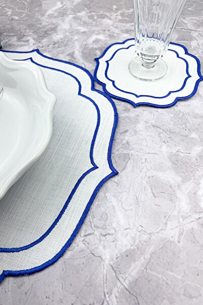 WEARE2 Blue Color Double Wrap Embroidered 2 Piece Set Placemat And Cocktail N...