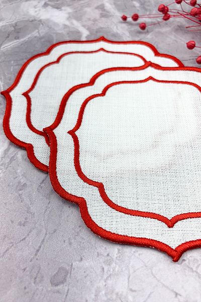 WEARE2 Red Colored Double Wrap Embroidered 2-Piece Cocktail Napkin
