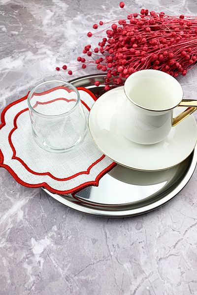 WEARE2 Red Colored Double Wrap Embroidered 2-Piece Cocktail Napkin