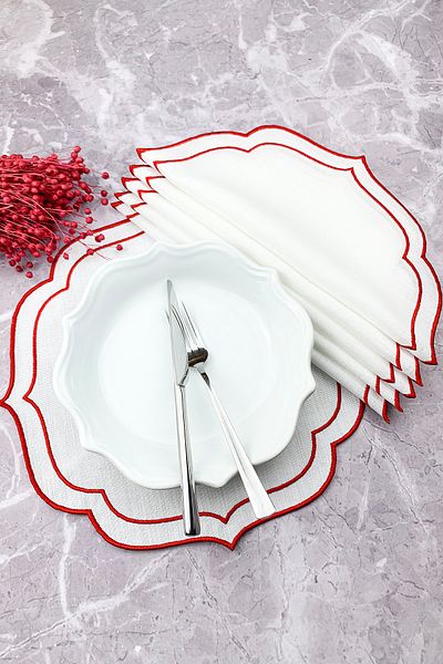 WEARE2 Red Colored Double Wrap Embroidered 6-Piece Placemats
