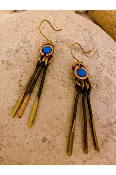 kapris concept Handmade Copper&Brass Antiallergic Antique Design Earrings Blue