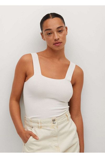MANGO Woman Women's White Ribbed Crop Top