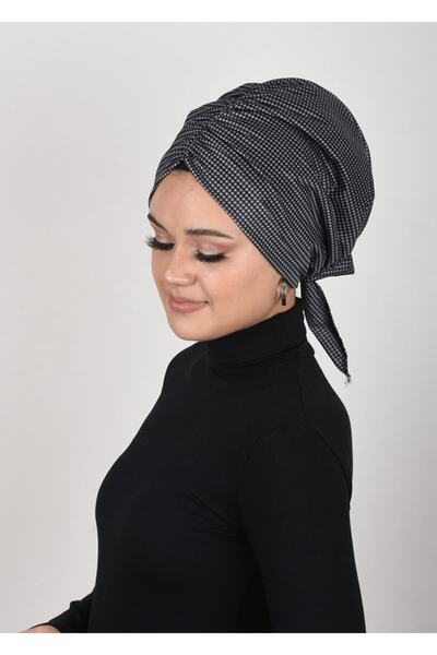 OykumBone غطاء رأس شتوي جاهز برباط منقوش باللونين الأبيض والأسود