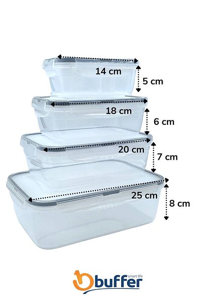 Buffer ®   4-Piece Plastic Food Storage Containers with Seal and Lockable Lid Lc315