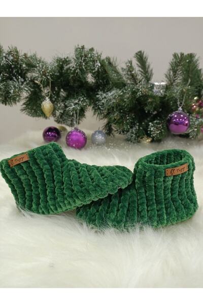 Tuyy El Örgüsü Özel Tasarım Kadife Ip Yeşil Renk Ev