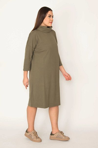 Şans Tekstil Dámské khaki šaty s límečkem Capri s rukávem 26a31484