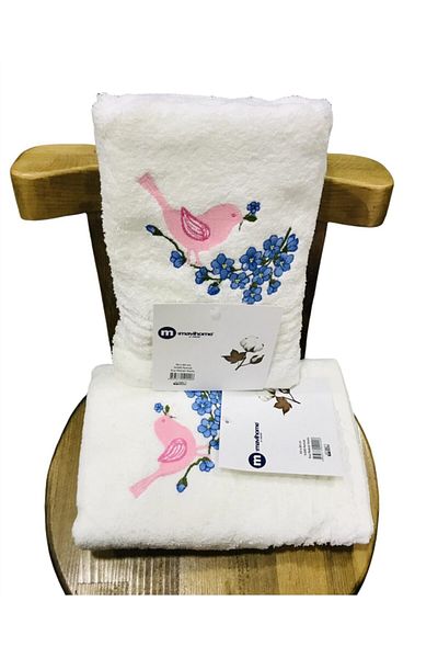 mf mavihome Mf Blue Home Bird Patterned Hand and Face Towel 50*80 Cm 100% Cotton