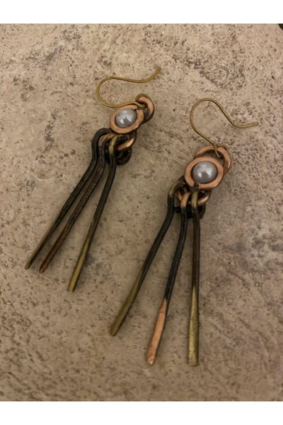 kapris concept Handmade Copper&Brass Antiallergic Antique Design Earring Pearl