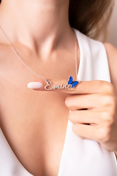Violansia 925 Ayar Gümüş Isimli Mavi Mineli Isimli Kelebek Kolye