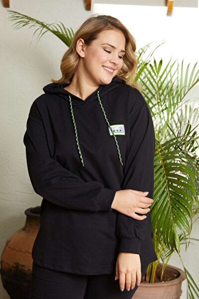 Seamoda Κίτρινο νέον Λεπτομερές φούτερ με κουκούλα με σχισμή-μαύρο