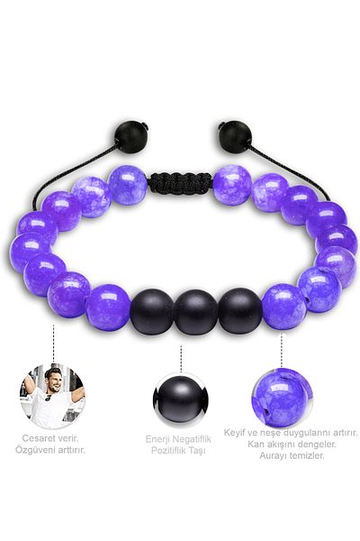 Tesbih Atölyesi Certified Natural Blue Quartz Onyx Stone Natural Stone Bracelet Set