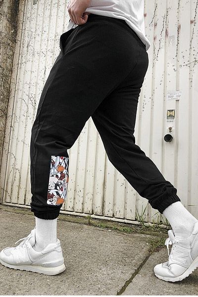 MODAGEN Men's Black Sweatpants with Print Detail