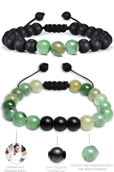 Tesbih Atölyesi Certified Natural Moss Agate Onyx Stone Natural Stone Bracelet Set